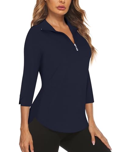 Image of Cucuchy Style Womens Golf Shirt 3 /4 Sleeve Quarter Zip Workout Tennis Tops Quick Dry UPF 50+ Shirts