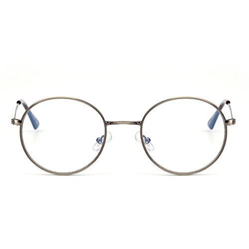 Anti Blaues Licht Rund Lesebrille Vintage Metall Kreis Rahmen Computer Gaming Brillen für Damen Herren(Silber/Klar)