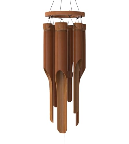 Nalulu Classic Bamboo Wind Chimes - Outside Outdoor Wood Wooden Windchimes Small Handcrafted with Calming Deep Tones Ideal Home Decor or Gift for Any Occasion