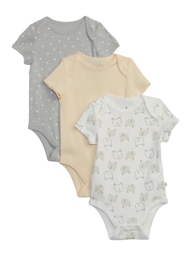 GAP Baby Boy 3-Pack Short Sleeve Bodysuit Vanilla Pudding 0-3M