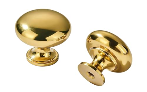 khtumeware Unlacquered Brass Vintage Retro Classic Knobs Cabinet 5 Pack 1-1/4 inch Diameter Round Knobs for Kitchen Cabinets Bathroom Dressers and Cupboards