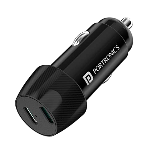 Image of Portronics 40W Car Power 14 Fast Car Charger with Dual Type-C Output, PD Power Delivery, 40 Watts Total, Adapter Compatible with Most Cars & Cellular Phones (Black)