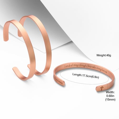 MagEnergy Cross Copper Bracelet for Men Women Engraved Quote Religious Cuff Bracelet Solid Copper Faith Christian Bible Verse Quotes2