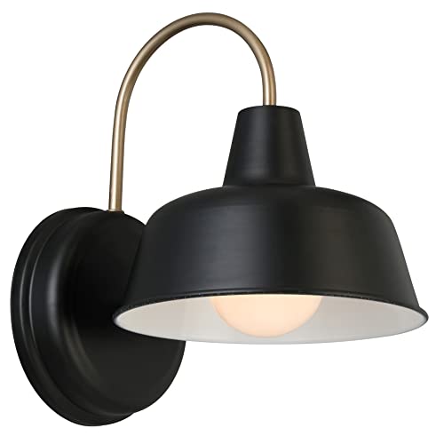Image of Design House Mason Farmhouse Gooseneck Barn Light, Outdoor Exterior Porch or Patio Wall Light Fixture, Black and Gold, 8 Inch Diameter, 1-Pack, 588285 | , Wall Mount, Modern Farmhouse, Steel, Lighting, 588285