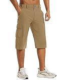 KEFITEVD Herrenhosen 3/4 Outdoor Hose Quick Dry Kurze Wanderhose Atmungsaktiv Leicht MTB Hose Sommer Stretch Kletterhose Khaki 32