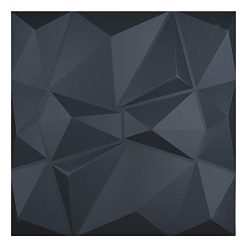 New Arrivals Art3d 3D Leather Tiles Decoartive 3D Wall Panels, Black Diamond 23.6" x 23.6" (6 Pack)