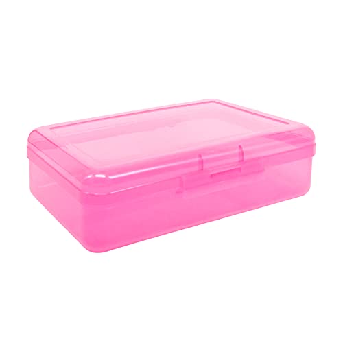 Ykimok Large Capacity Clear Pencil Box Pencil Case Plastic Pencil Boxes Stackable Design Supply Boxes for School Classroom 1 Pack (Pink)