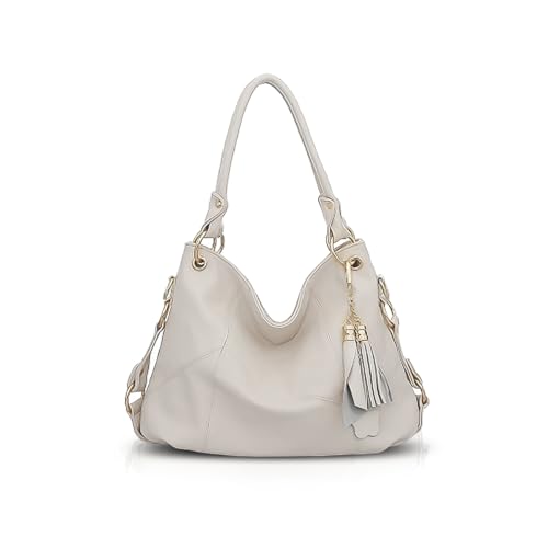 NICOLE & DORIS Sac à Main Femme Grand Mode Sac Epaule Sac à Bandoulière en Cuir Sac Cabas Fourre-Tout Shopping Voyage avec des Glands Beige