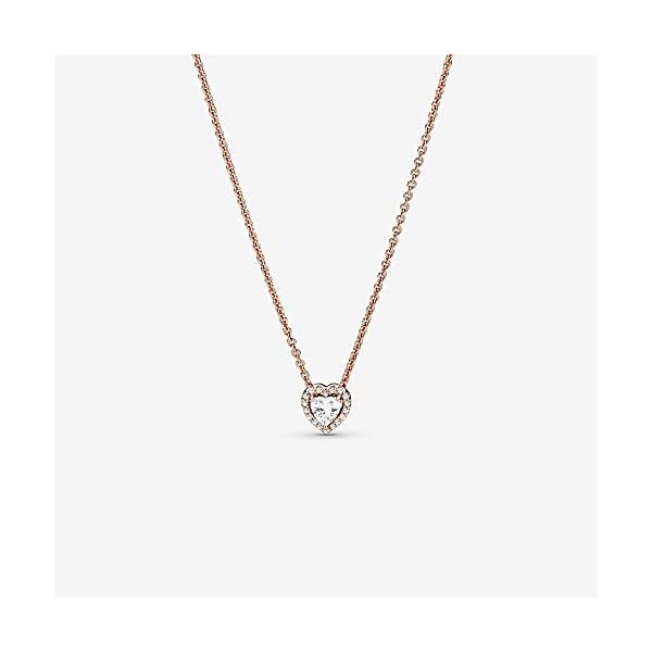 PANDORA Sparkling Heart Collier Necklace - Adjustable Jewelry with Lobster Clasp - Gift for Her - 14k Rose Gold & Cubic Zirconia - With Gift Box - 17.7" - Image 3