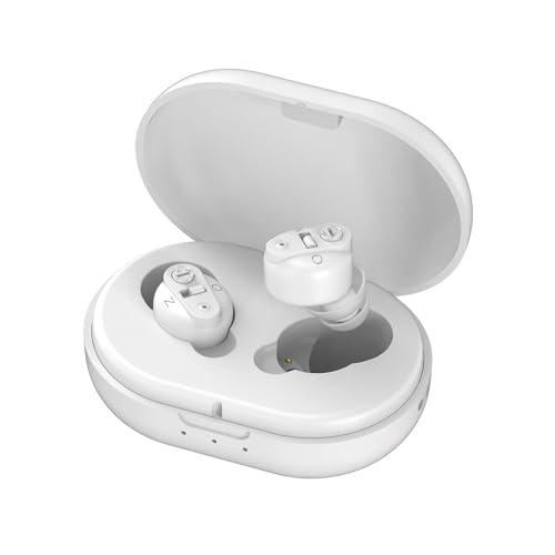 Image of Aika Rechargeable Hearing Aid with Adjustable Sound Amplifier - Ideal for Elderly and Deafness - Includes Charging Case (1 Pcs, White, for Both Ear)