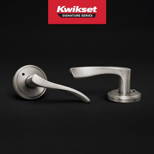 Image of Kwikset Sedona Interior Privacy Door Handle with Lock, Door Lever for Bathroom and Bedroom, Satin Nickel Reversible Keyless Push Button Lock Door Lever, with Microban Protection