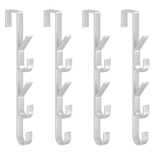 Bamyli Taschengarderobe & Türgarderobe, Türgarderobe Zum Einhängen & Türhaken Zum Einhängen, 4 Stück x 5 Haken Edelstahl (Weiß)