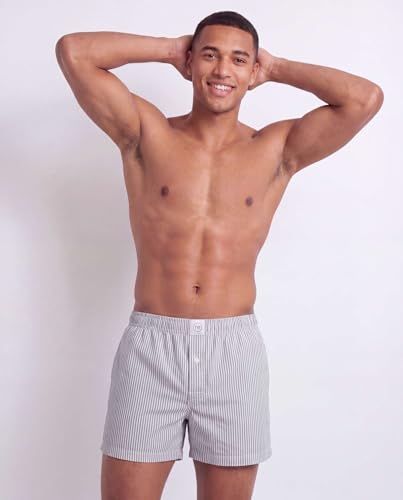 Image of Real Essentials 3 Pack: Men's Woven Cotton Poplin Lounge Shorts Sleep Casual Comfy Loose Fit Elastic Waist PJ Bottoms Pockets