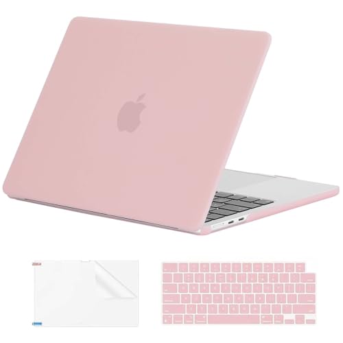 Image of EooCoo Hard Shell Case Compatible for Apple MacBook Air 13 inch 2026 2025 2024 2022,M5 A3449 M4 A3240 M3 A3113 M2 A2681,Mac Air 13.6 inch Laptop Case Cover&Keyboard Skin Cover&Screen Protector-Matte Pink