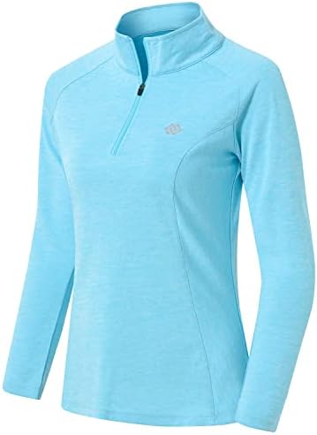 MoFiz Women's Golf Polo Shirt UPF 50+ Sun Protection Long Sleeve T-Shirt 1/4 Zip Pullover Athletic Hiking Runing Tops L Blue