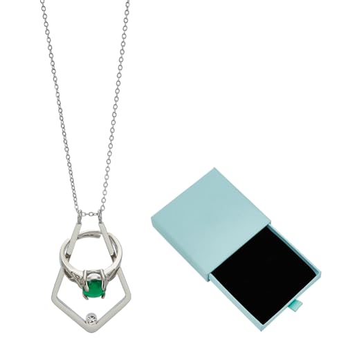 FINGERINSPIRE Collar con soporte para anillos de rombos de acero inoxidable con diamantes de imitación, cadena de ahorro de anillos con una caja de regalo para boda, compromiso, mamá, esposa