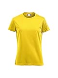 Clique Camiseta funcional de poliéster para mujer, camiseta para deporte, perforada y absorbe la humedad en 7 colores y 5 tallas, amarillo limón, L