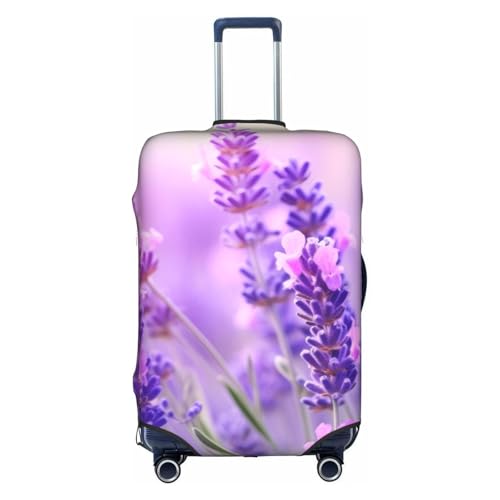 Lavender Flower Printed Luggage Cover Elastic, Washable, Universal Fit 18-32 Inch Travel Suitcase Cover Easy To Identify
