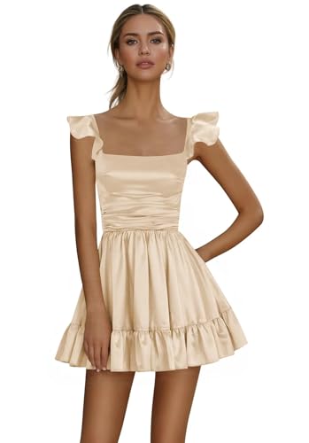 Fancy Ruffle Homecoming Dresses Short Ruched Satin Formal Prom Party Dresses Mini for Teens