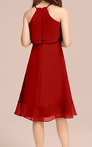 Galawaqe Kids A-Line Halter Neck Chiffon Junior Bridesmaid Dresses Fancy Girl Dress Wedding Elegant Party Gown 5-14 Years Wine Red #TOP4