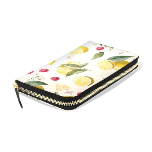 Long Wallets Leather Bifold Wallet for Women Lemon Cherry with Zipper Credit Card Holder Large Capacity3
