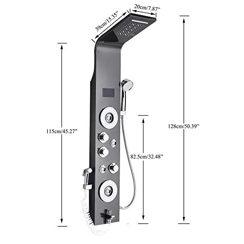 Columna de ducha de acero inoxidable con grifería, sistema de masaje LED de lluvia, conjunto de boquillas - Negro 8006L miniatura 4