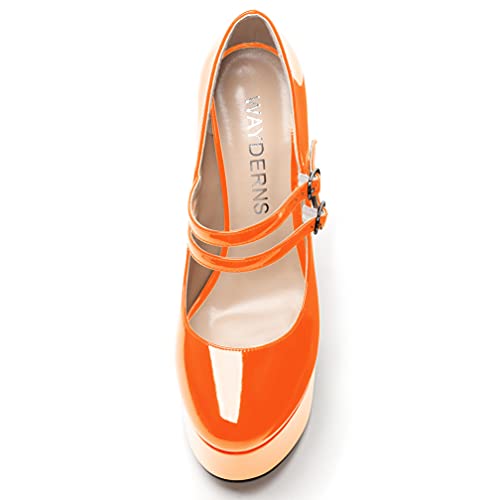 WAYDERNS Women's Patent Mary Jane Platform Round Toe Adjustable Double Strap Stiletto High Heel Pumps Shoes 6 Inch3