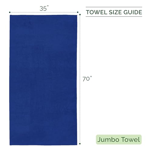 Image of Elegant Comfort 100% Turkish Cotton 4 Lines Viscose Stripe Jumbo Bath Towel - Hotel Spa Quality Extra Large 35 x 70 Inch Bath Towel Ultra Soft, Super Absorbent Quick Dry Large Bath Towel, Royal Blue