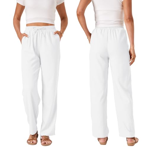 TOPYOGAS Womens High Waist Drawstring Stretch Casual Pants Summer Loose Pants Straight Trousers with Pockets4
