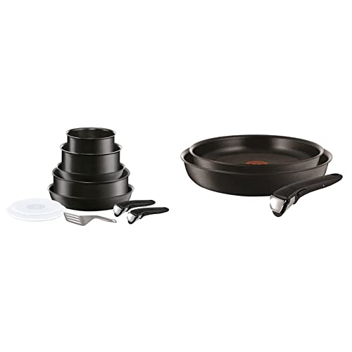 Tefal Ingenio Performance Batterie de Cuisine 10 pièces, Poêles, Casseroles, Sauteuse, Couvercles hermétiques & Expertise Lot 2 poêles 24/28 cm, Batterie de cuisine induction + four, Poignée amovible