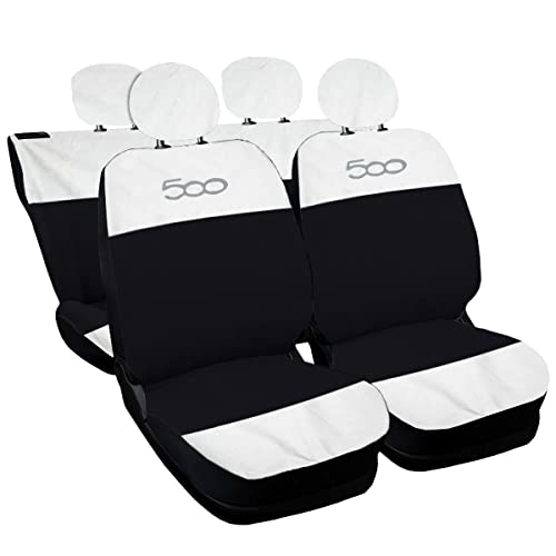 Auto Accessori Lupex Fundas para Asientos de Coche compatibles con Cinquecento 500, Made in Italy, Tejido de poliéster (Blanco   Negro Modelo 3)