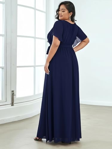 Image of Ever-Pretty Plus Women's Chiffon Bridesmaid Dress A-Line Empire Waist Floor Length Plus Size Formal Wedding Guest Dresses