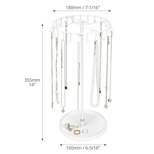 QWORK® Spinning Jewelry Tree Display Stand, Jewelry Organizer with 23 Hooks, White - Cosy Home Interiors QWORK® Spinning Jewelry Tree Display Stand, Jewelry Organizer with 23 Hooks, White - Image 2