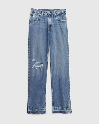 Image of Gap Women Vintage Mid Rise Mom Fit Mid Washed Jeans with Slit Ankle Detail