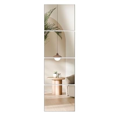 WRSION 4PCS 14"x12" Full Length Wall Mirror Tiles,Wall Mirrors Decorative Shatterproof Self Adhesive Glass Mirror Tiles for Bedroom,Dorm, Gym