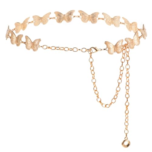 Butterfly Belt Gold Waist Chain Belts Fashion Metal Waist Chain Belt for Women Adjustable Dress Body Belly Link Decorated Skinny Waists Belts for Jeans and Dress