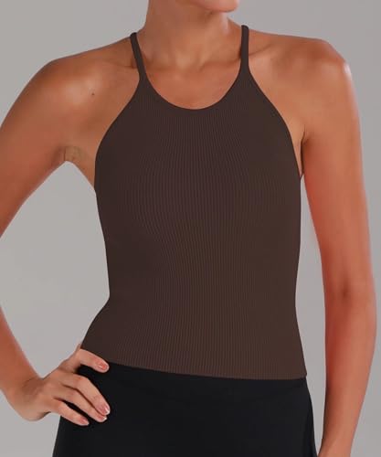 Image of Sunzel Ribbed Crop Tank Top for Women Seamless Racerback Camisole | Buttery Soft Nylon Spandex, Opaque No See Through, Stays in Place, Unpadded, Slim Fit, No Shrink, Yoga Workout Gym Casual