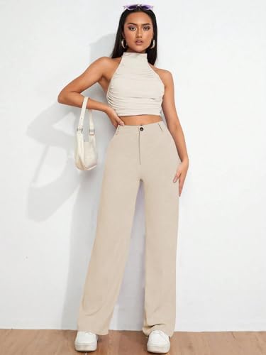 Image of Toochki Trousers for Woman Pants Women's Formal Office Korean | Black Track Pant | Straight | Cotton Spandex Stretchable Trouser | High-Waisted Bottom Wear