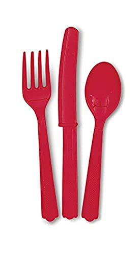 Image of Red Plastic Silverware Set for 6 Guests (18pcs)