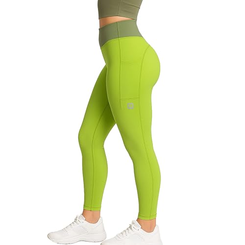 Wixen High Waisted Leggings for Women - Tummy Control Workout Yoga Pants - Running Cycling Gym- Lime Green (2XL)