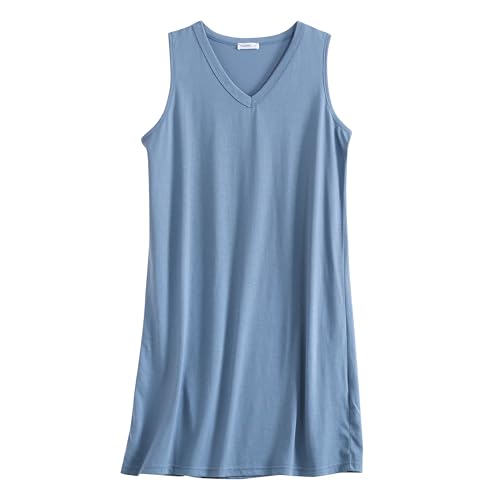 Image of PNAEONG 3 Pack Womens Cotton Nightgown V Neck Nightshirts Sleeveless Sleepwear Casual Print Sleepdress