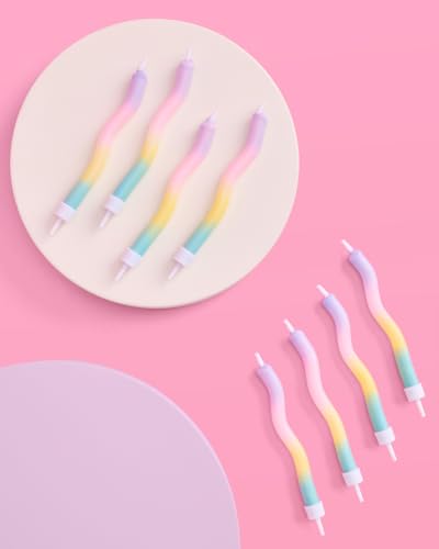 xo, Fetti Wavy Pastel Rainbow Birthday Candles - 8 pcs | Bday Party Supplies, Bachelorette Gift, Fun Cake Decoration Supplies, Baby Shower, Cute Cupcake Topper