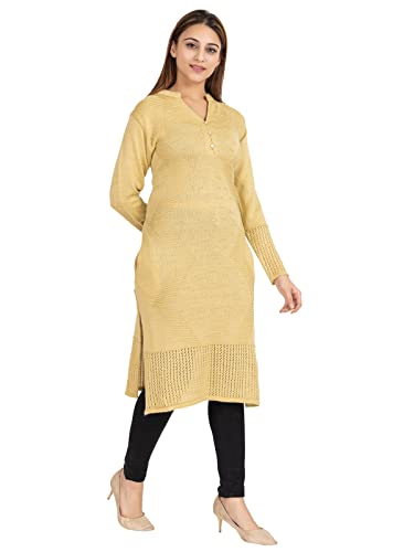 Image of Rosary Women's Winter Wear Embroidered Warm Woolen Straight Full Sleeve Kurti with Pockets