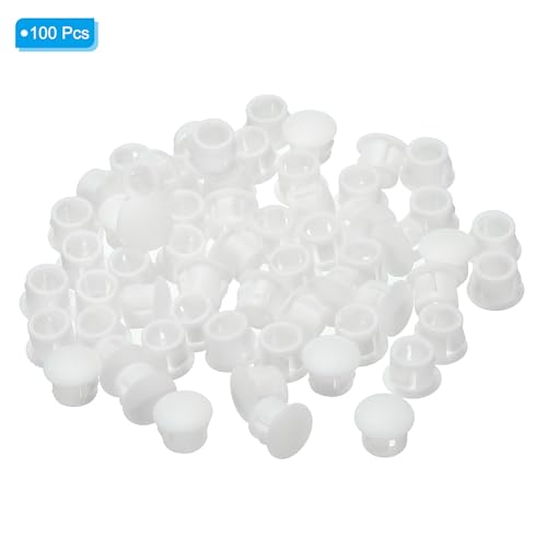 Image of PATIKIL Hole Plugs Plastic, 100 Pcs 8mm(5 /16 inch) Screw Bumper Hole Plug Flush Snap Type Round Hole Cover Caps for Round Holes Cabinet Furniture Kitchen, White