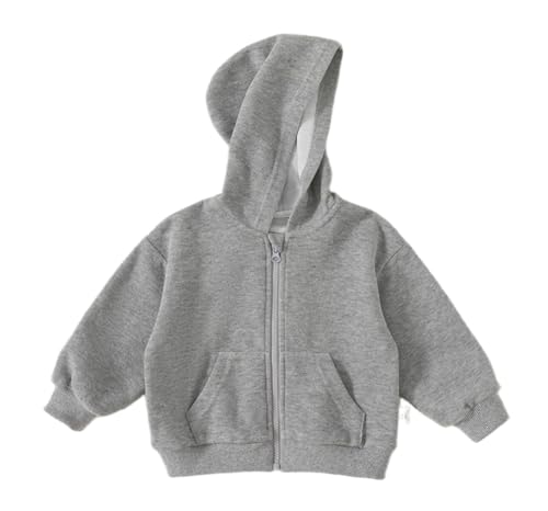 Irsutey Baby Boys Girls Hooded Basic Solid Color Long Sleeve Coat Casual Zip Up Outerwear With Pocket