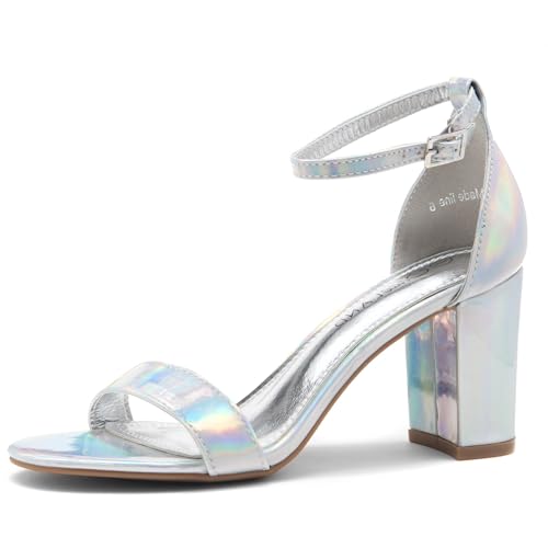 Image of Shoe Land Low Chunky Heels for Women Open Toe Ankle Strap Block Heel Sandals 3 Inch Dressy Heels for Wedding Party Date Night
