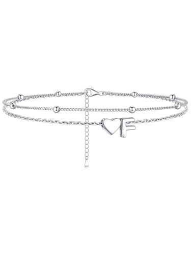 Image of ChicSilver Sterling Silver Anklets for Women Hypoallergenic Womens Ankle Bracelets for Women Layered Heart Anklet With Initials Womens Anklets Jewelry for Mom Wife