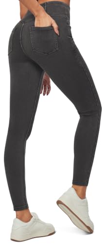 Image of Heathyoga Stretchy Jeans for Women Pull On High Waist Jeggings Jean Legging, Grey, Large
