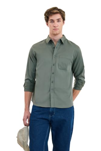 Image of SNITCH Men Casual Shirt | Regular Fit Long Sleeve Button-Down Collar Textured Style | Durable Polyester Twill & Single Patch Pocket for Work