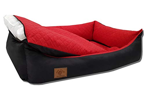 Odolplusz XXL - Hundebett für große Hunde - Hundekissen - Hundesofa mit Wendekissen | Bezug abnehmbar und waschbar [ 100x70cm, Schwarz-Rot ]